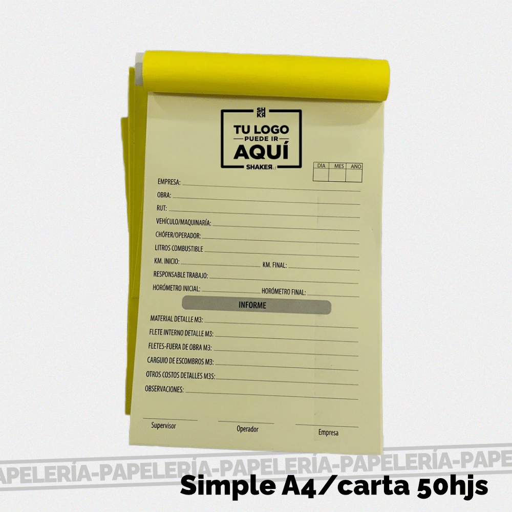 Talonario Simple 50 págs Carta/A4